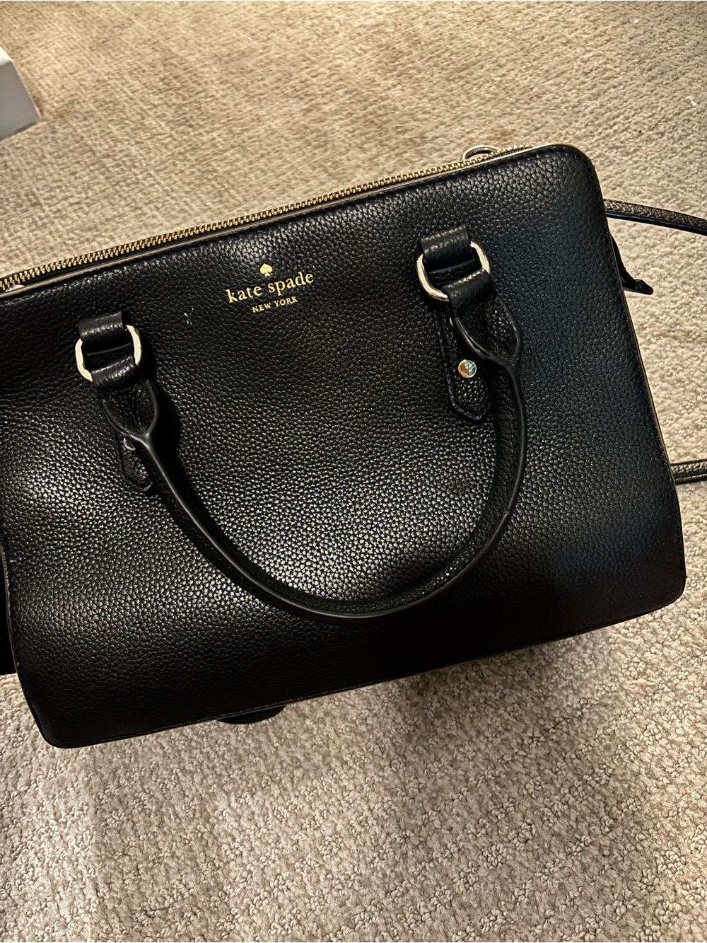 Authentic Kate Spade Black Pebbled Leather Satchel with Gold Hardware